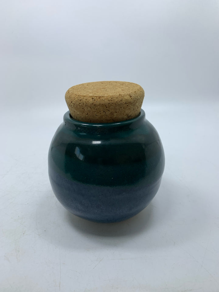 POTTERY HARLEY FUND JAR GREEN/BLUE.