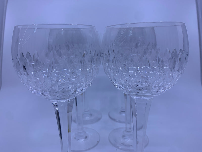 6 CUT GLASS BULB WINE GLASSES.