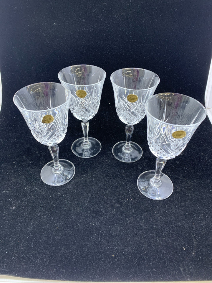 4 CUT CRYSTAL WINE GLASSES-W STICKER.