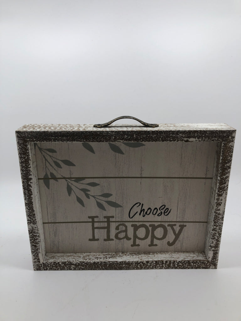 "CHOOSE HAPPY" GRAY/WHITE DISTRESSED WOOD SIGN.