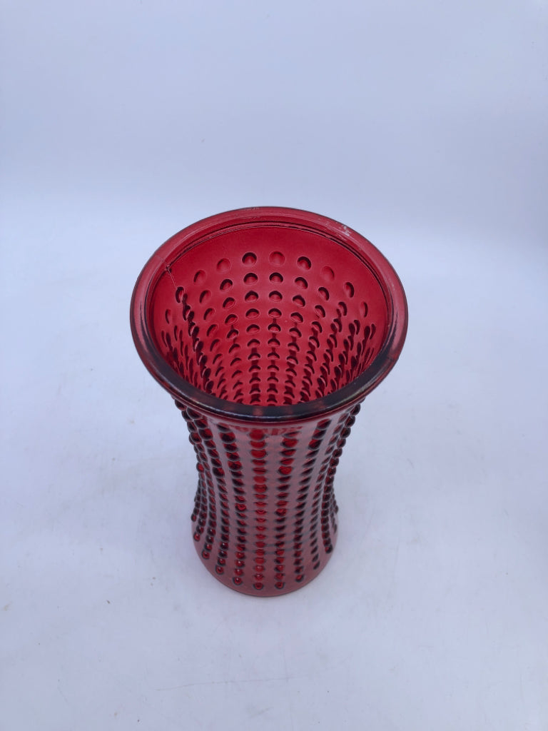 RED HOBNAIL VASE.