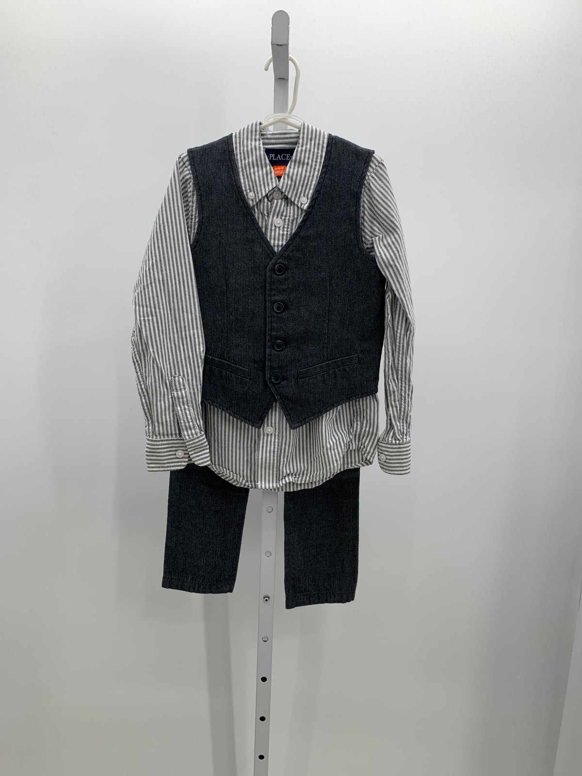 GREY VEST STRIPE SHIRT AND TROUSERS