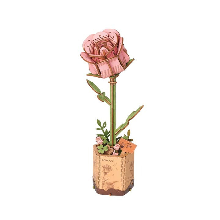 NEW 3D Wooden Flower Puzzle: Pink Rose. 104 Pieces