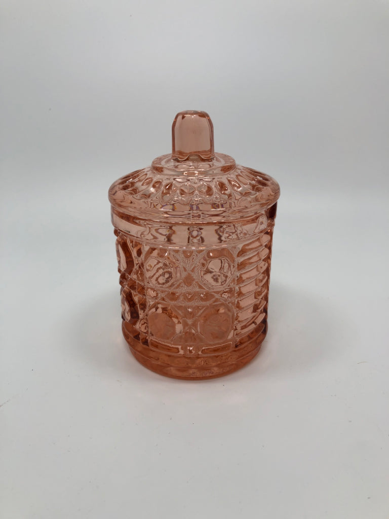 VTG PINK GLASS JELLY JAM JAR.