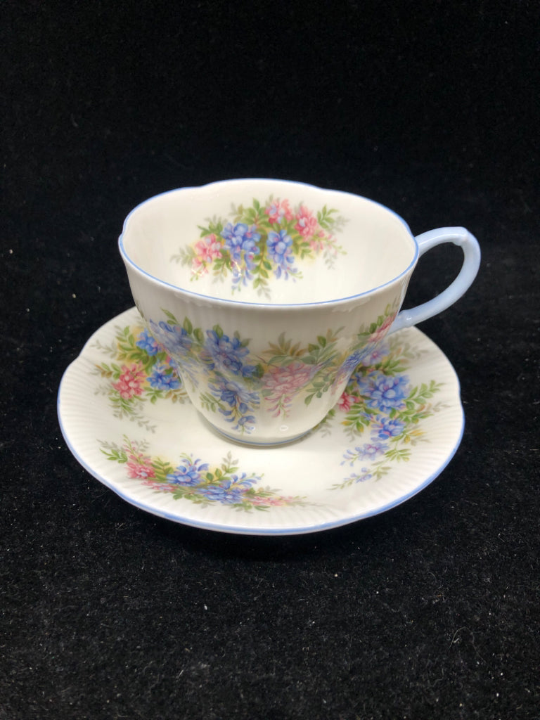VTG BLUE FLORAL CUP/SAUCER BLOSSOM TIME SERIES.