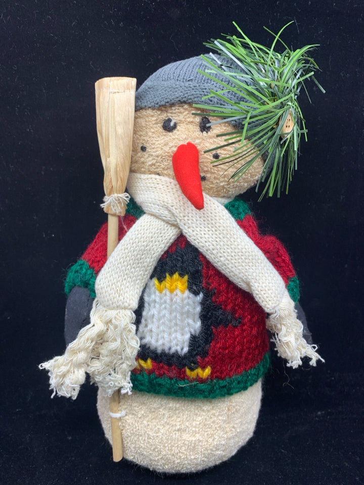 SNOWMAN HOLDING BROOM.