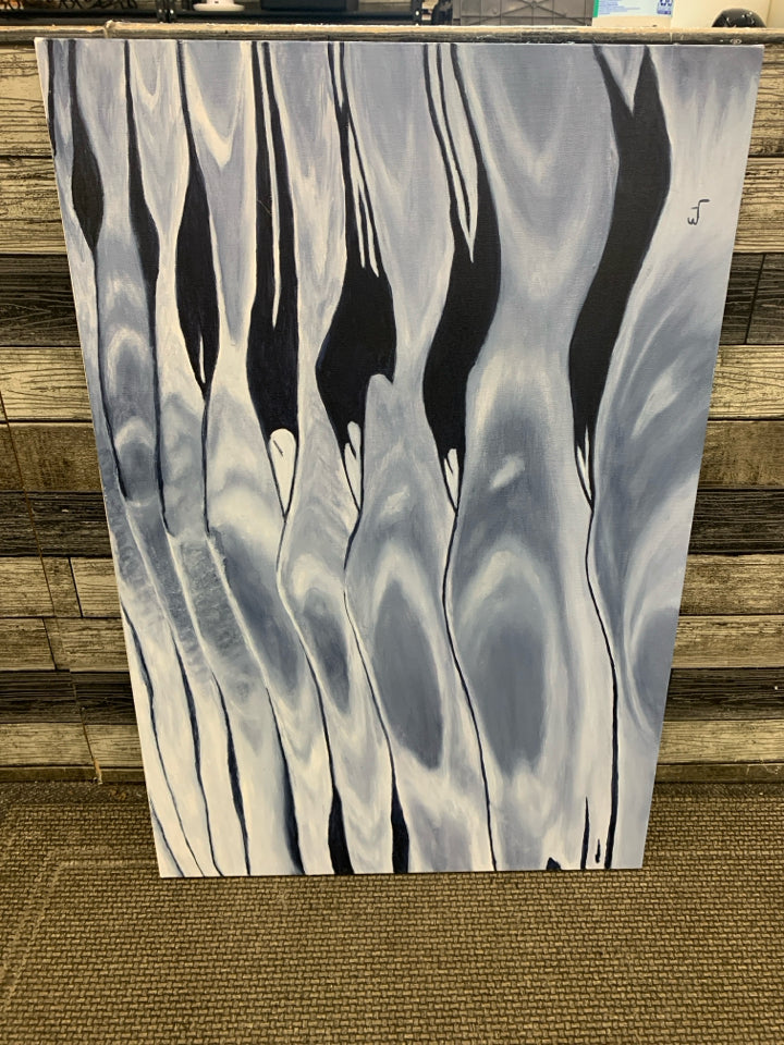 GREY/BLACK WAVY CANVAS PAINTING.