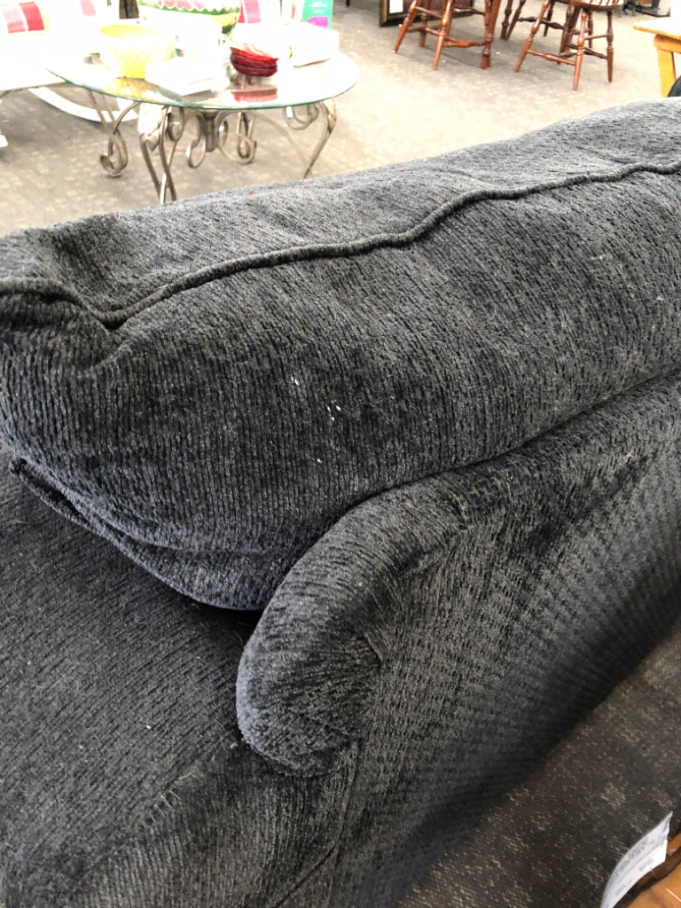 BLACK VELOUR/TEXTURED SOFA W PILLOW.