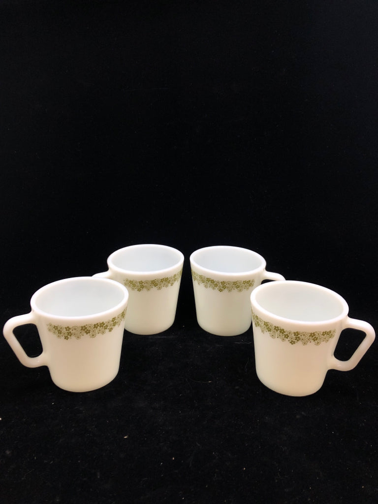 4 CORELLE GREEN FLOWER CUPS.