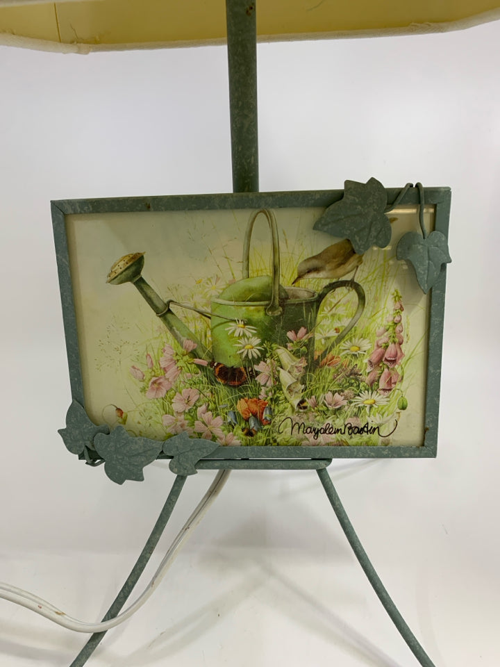 GREEN LEAF METAL GARDEN LAMP W/CANVAS SHADE.