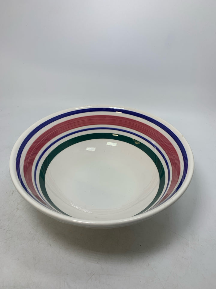 VTG COLORFUL STRIPED PASTA SERVING BOWL RIBBED MADE IN ITALY.