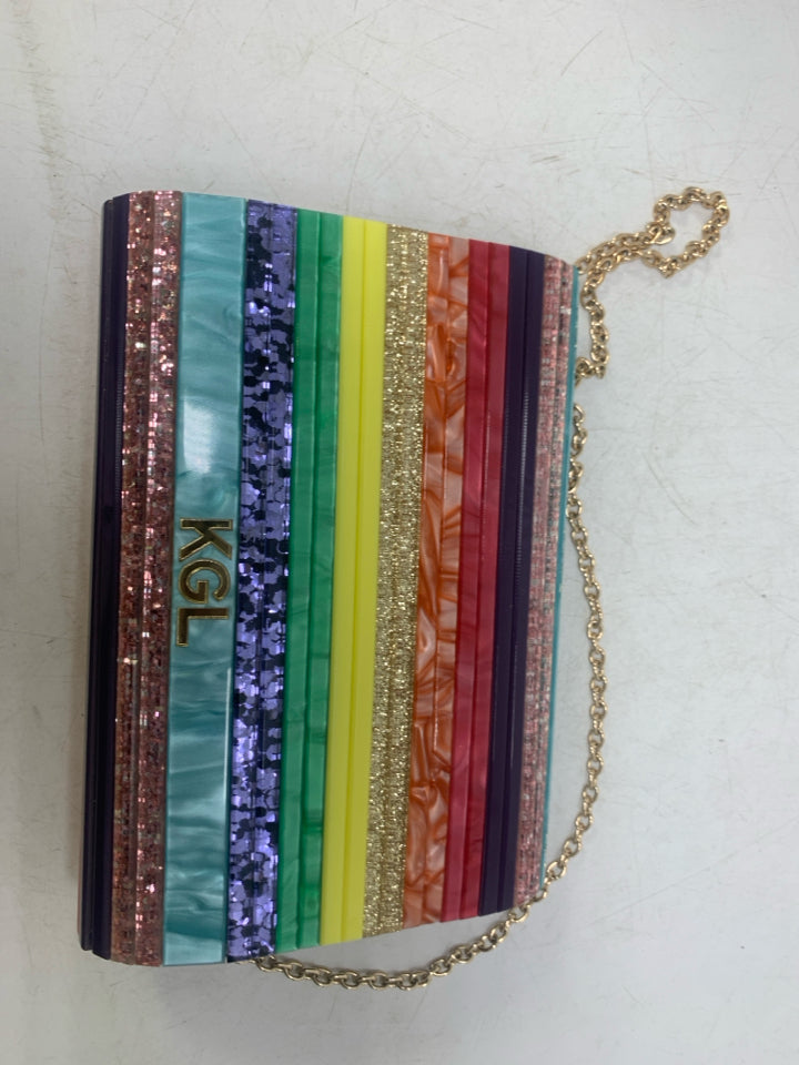 Kurt Geiger London Party Envelope Sparkle Rainbow Striped Clutch Purse