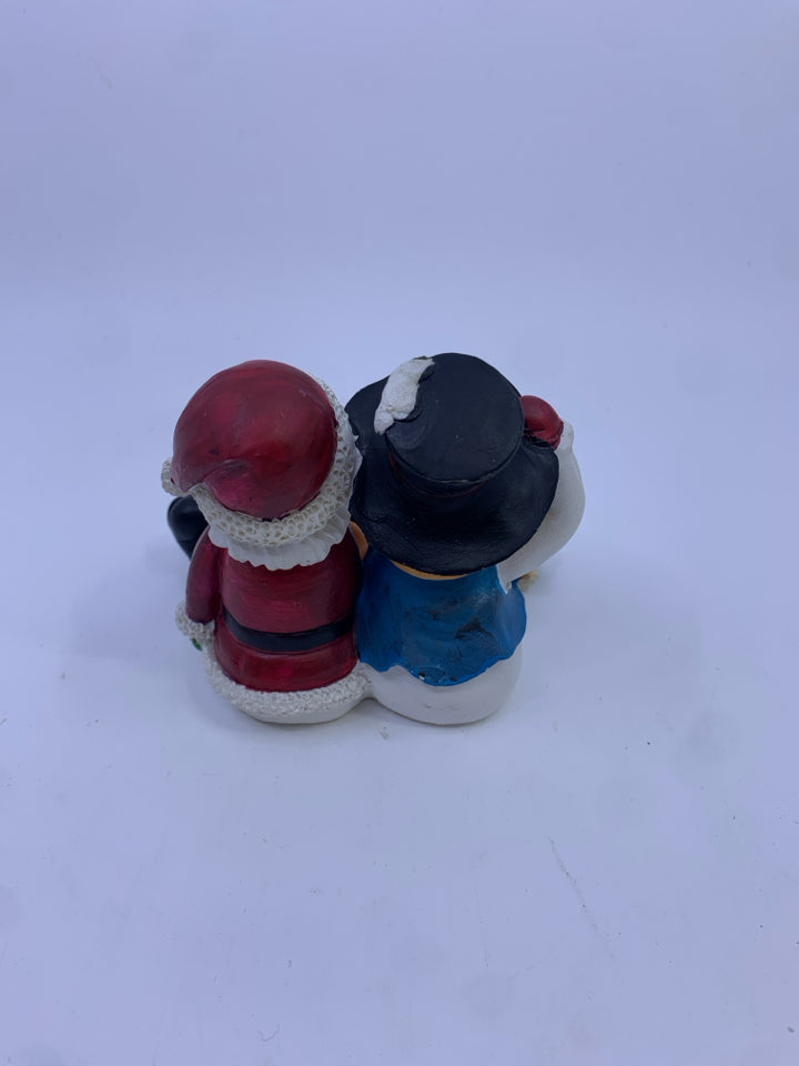 SHELF SITTING SANTA AND SNOWMAN.