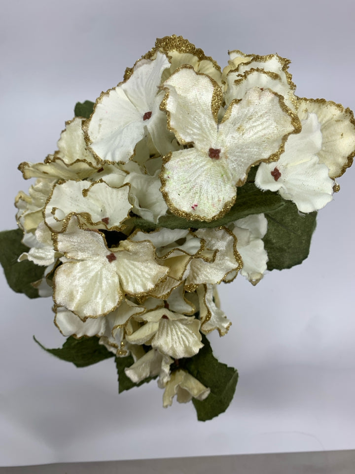 WHITE BARK VASE W/FAUX WHITE FLOWERS.