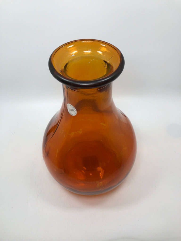 RECYCLED ORANGE GLASS VASE MADE IN SPAIN.