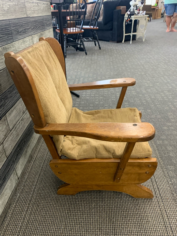 VTG CHILDS ROCKING CHAIR W/CUSHION SEAT AND BACK.