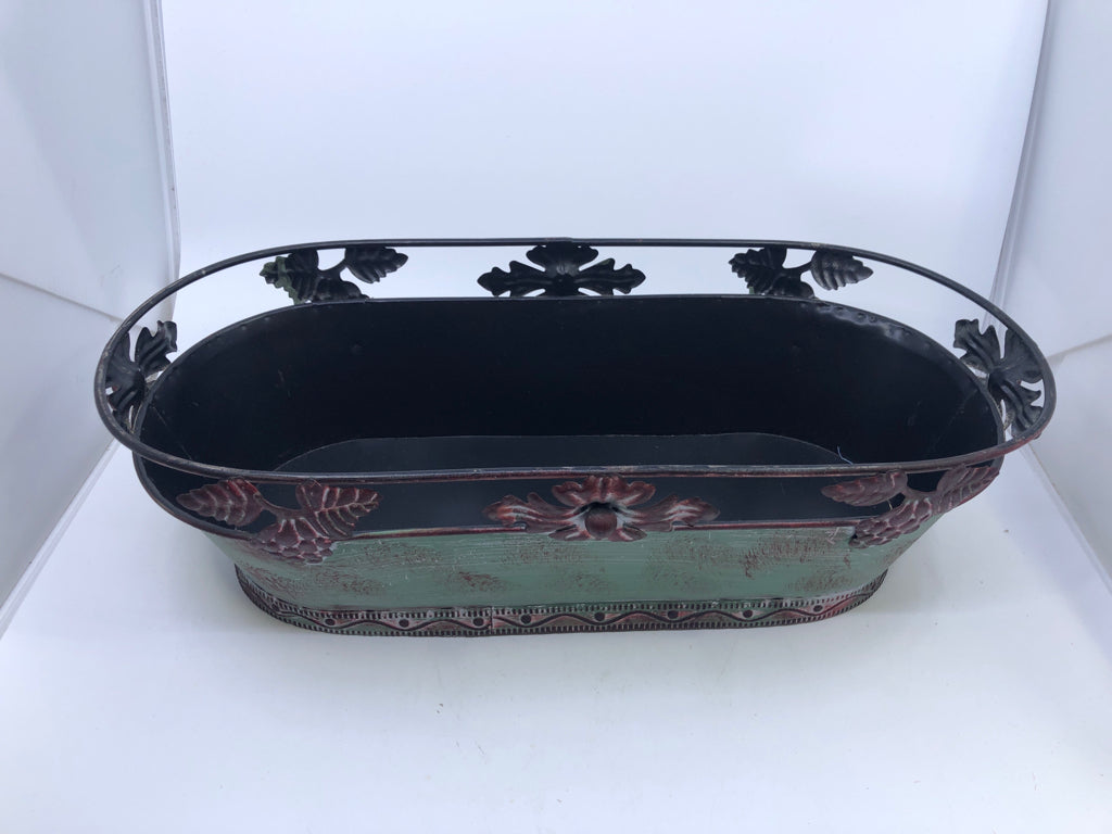 GREEN EMBOSSED BUCKET W GRAPE PATTERN.