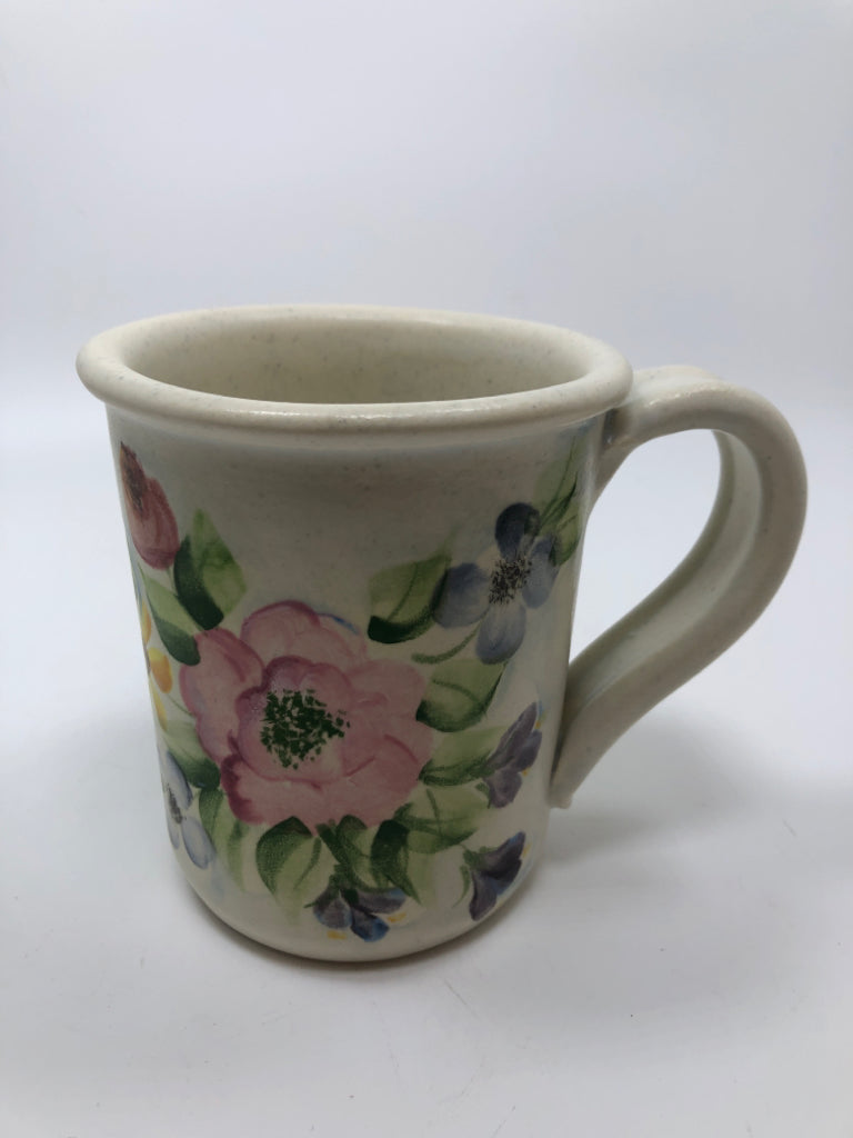 HANDPAINTED MUG W/COLORFUL FLOWERS.