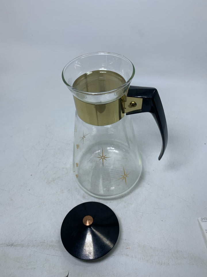 VTG ATOMIC GOLD STARBURST GLASS COFFEE POT/ CARAFE HEATPROOF.