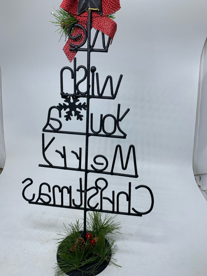 METAL STANDING TREE SPELLING WE WISH A MERRY CHRISTMAS.