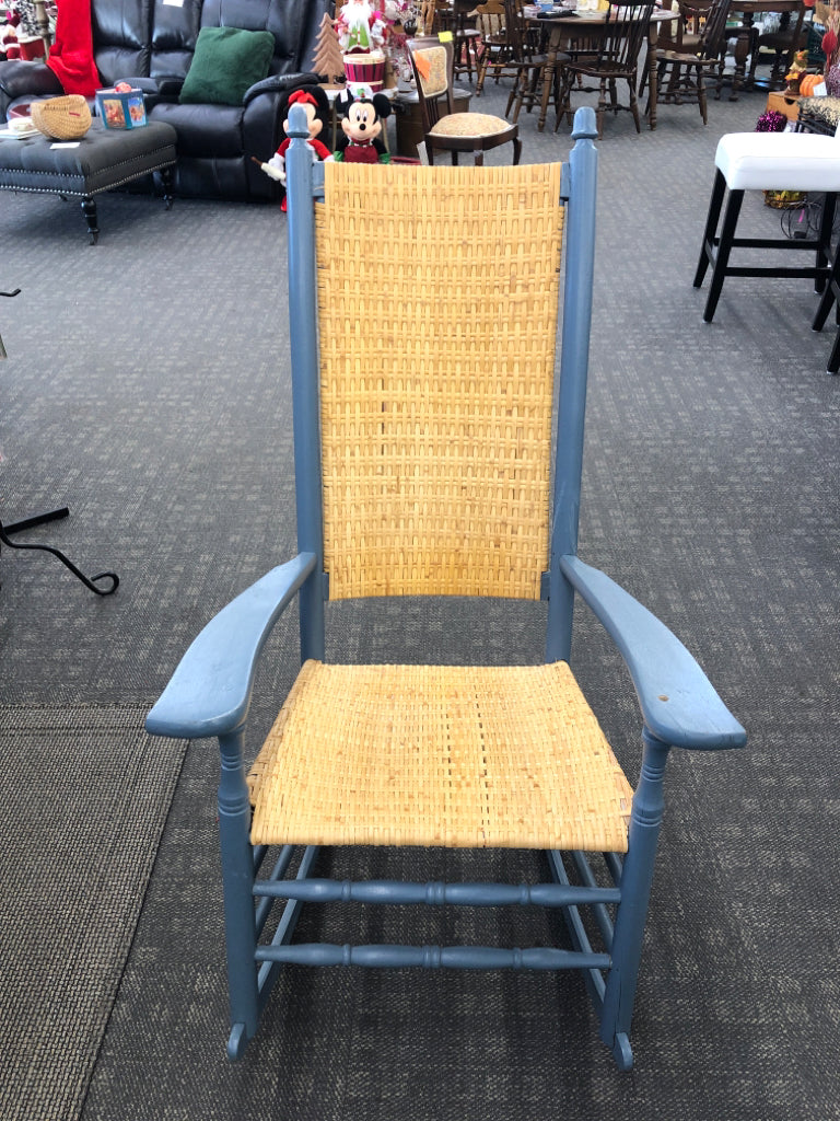 BLUE WICKER WOVEN ROCKER.