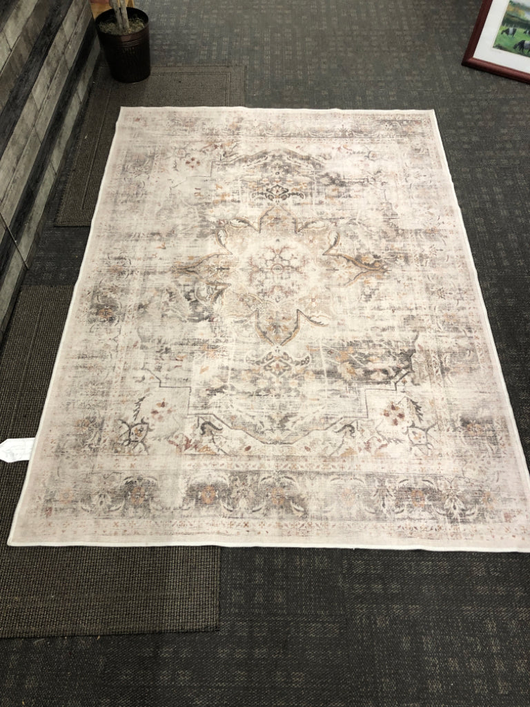BEIGE FLORAL RUG- RUGGABLES.