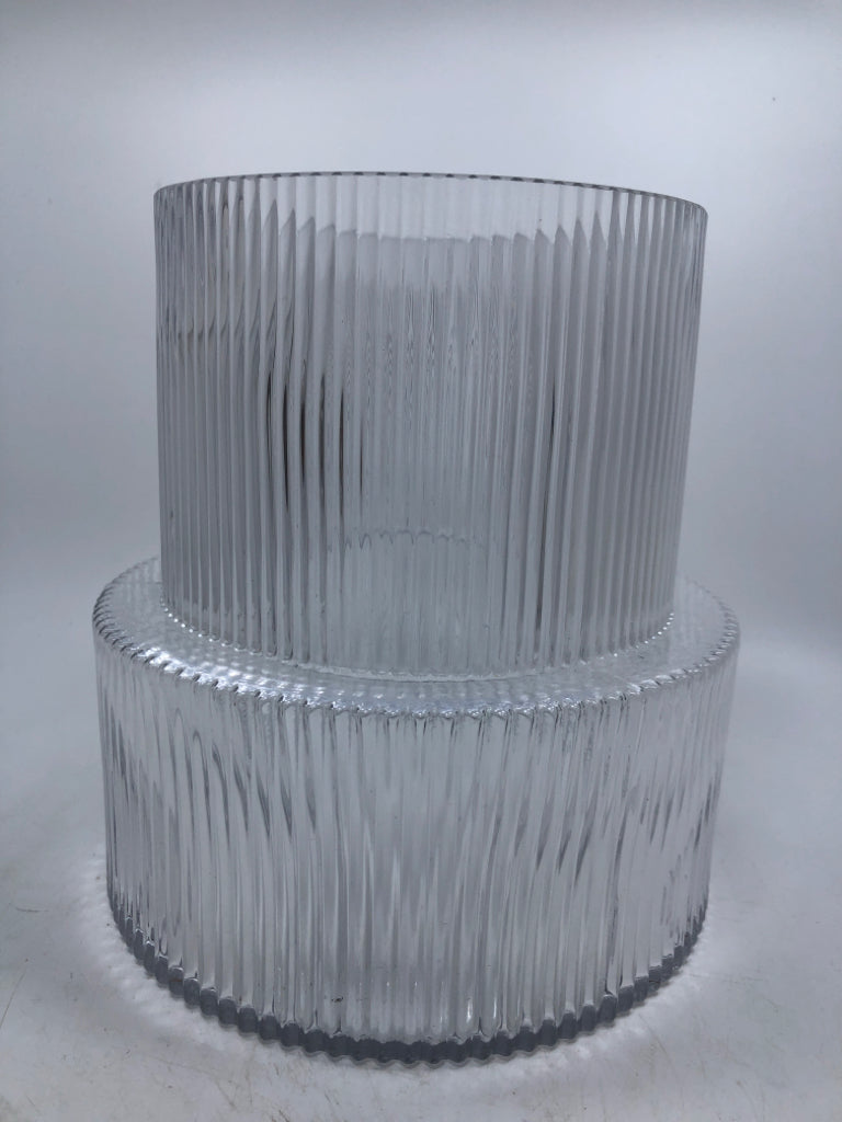 INDENTED RIBBED GLASS VASE.