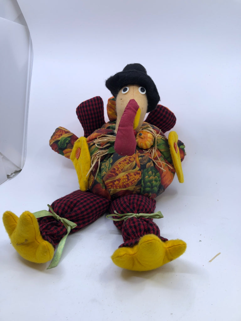 FABRIC PUMPKIN TURKEY SHELF DOLL.