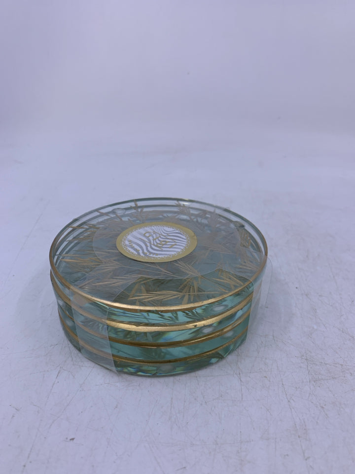 NIP 4 GLASS W/ GOLD ETCHED LEAVES.