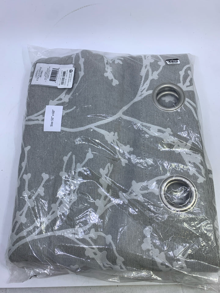 NIP GREY W/ WHITE BRANCHES CURTAIN PANEL.