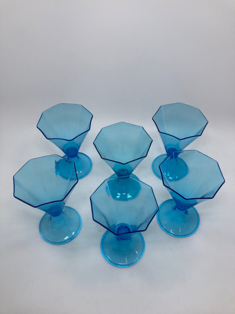 6PC BLUE OCTAGON SUNDAE/ COCKTAIL GLASSES.