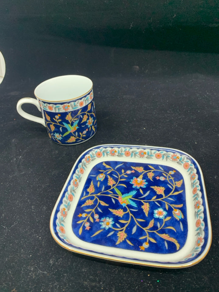 SILK ROAD BLUE FLORAL TEA CUP AND SAUCER.