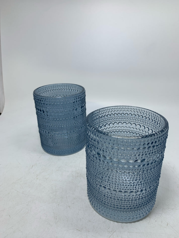 2 BLUE BEADED GLASS PILLAR CANDLE HOLDER.