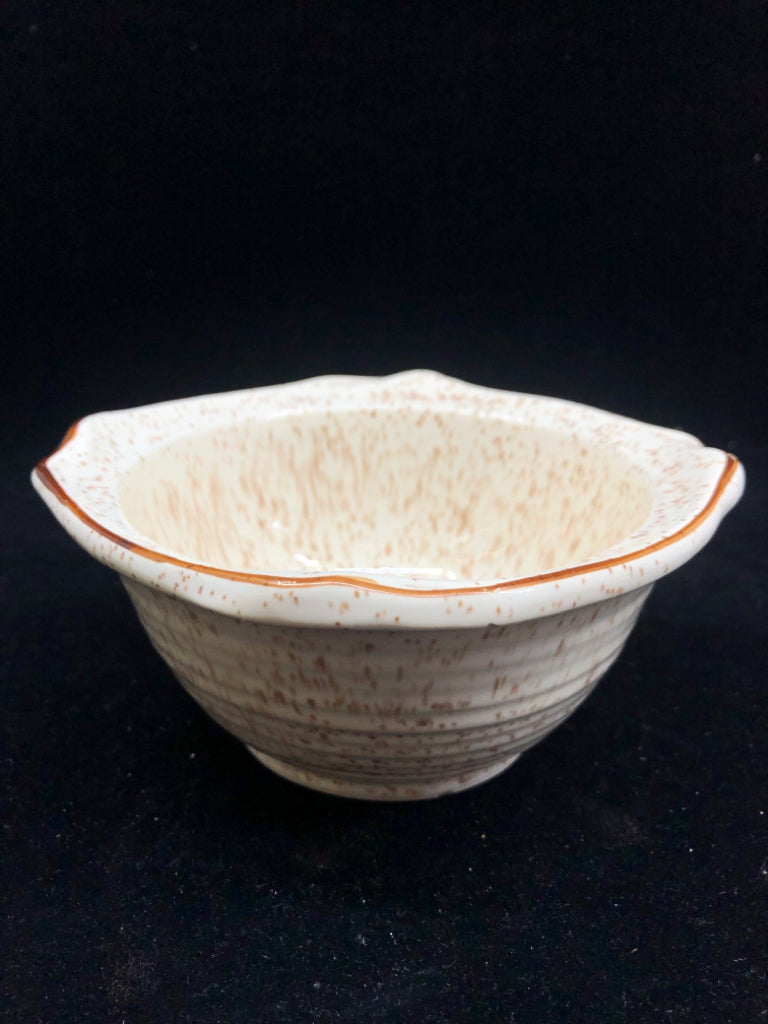 VTG CREAM BOWL W BROWN SPECKLED AND YELLOW FLROAL.