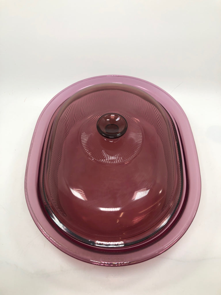 PINK GLASS CORNING WARE CASSEROLE DISH.