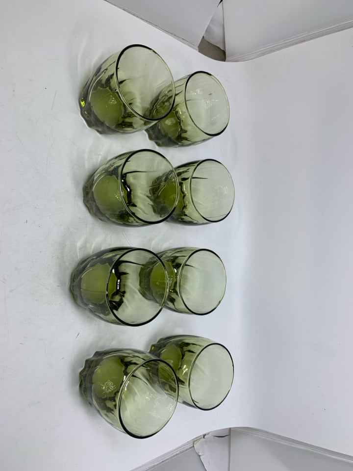 8 VTG AVOCADO GREEN SWIRL WAVE JUICE GLASSES.