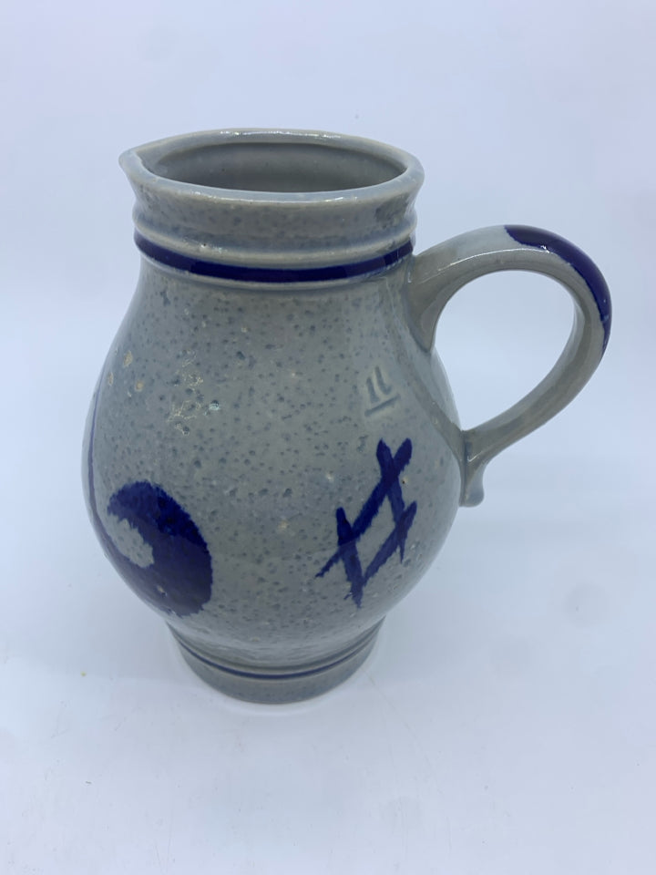 GREY AND BLUE POTTERY PITCHER.