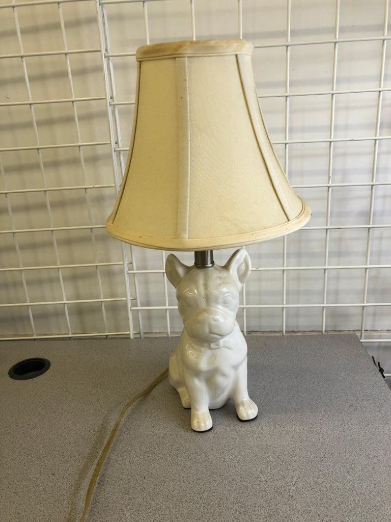 WHITE FRENCHIE LAMP.