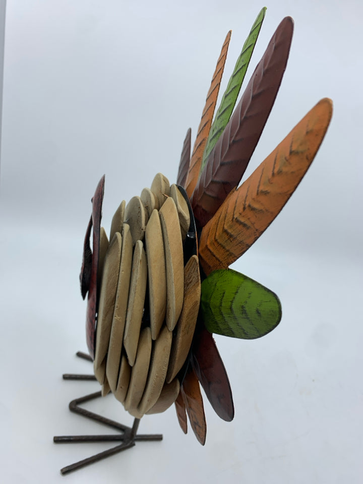 LAYERED WOOD & METAL TURKEY FIGURE.