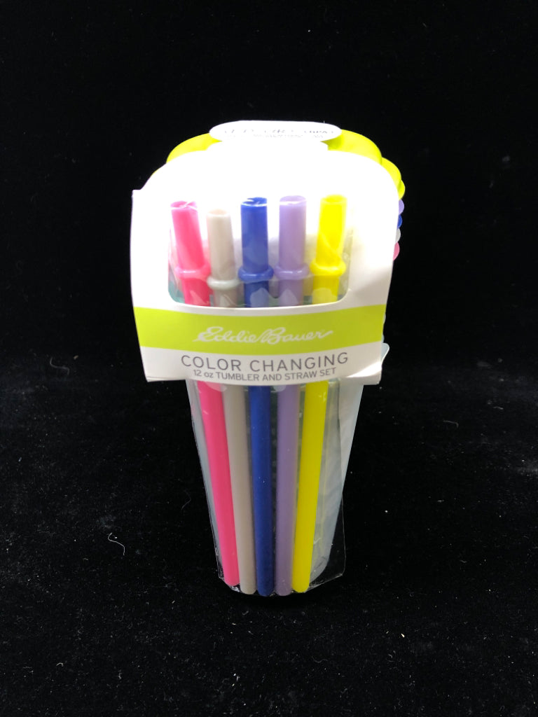 NIP COLOR CHANGING 12OZ TUMBLR AND STRAW SET