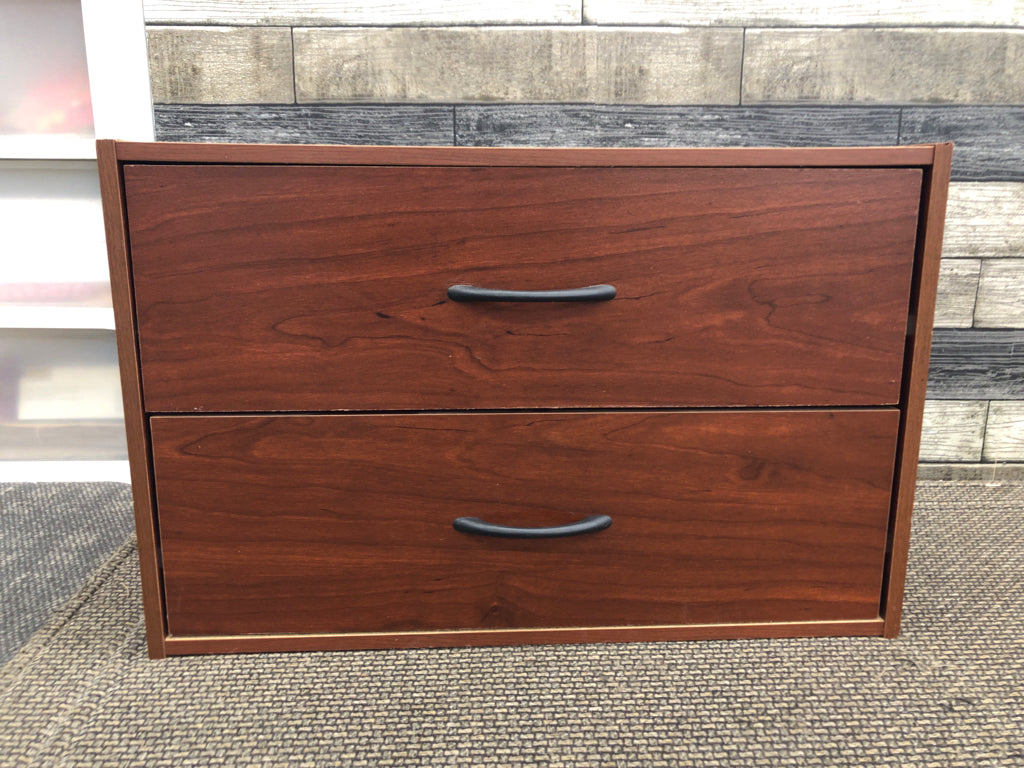 BROWN 2 DRAWER LOW CABINET.