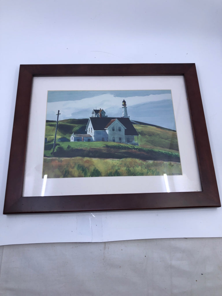 WHITE HOUSE W LIGHTHOUSE IN RED FRAME.