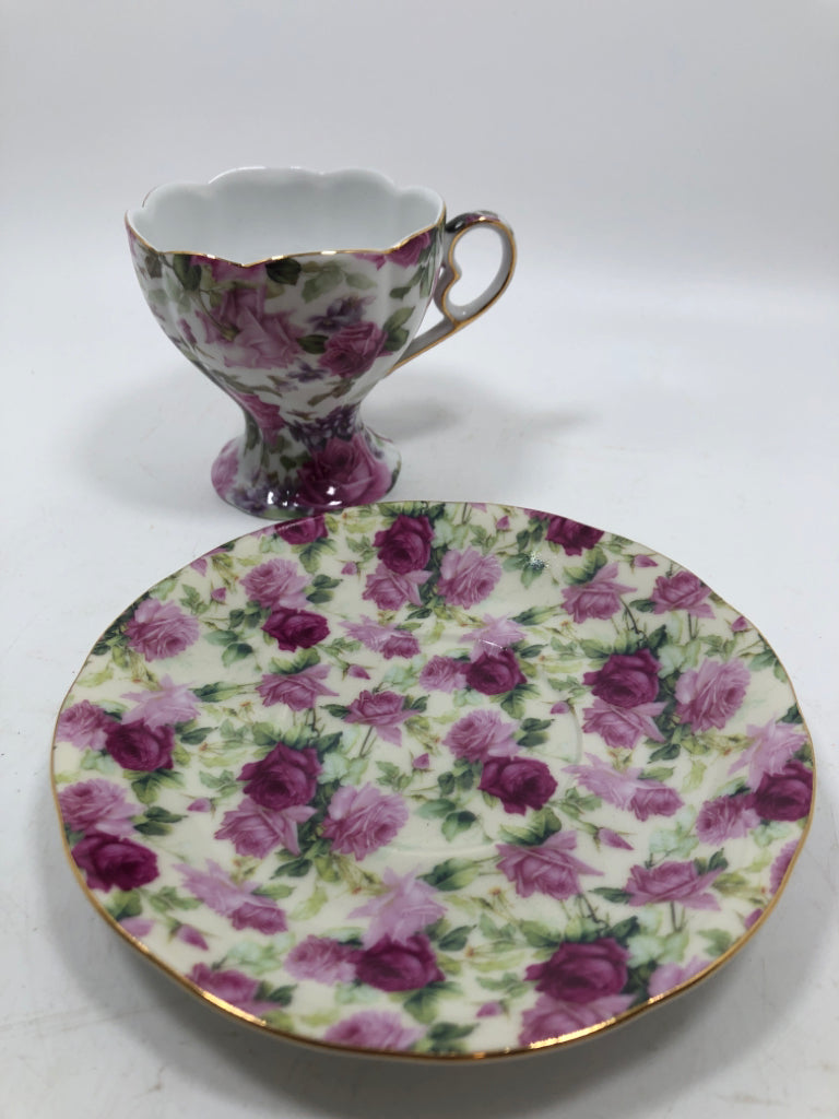SCALLOP EDGE PINK ROSES CUP/SAUCER VICTORIA'S TEA ROOM.
