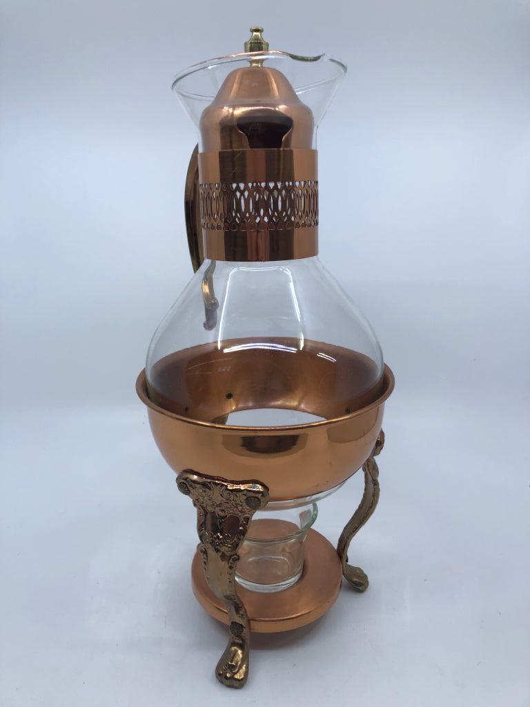 COPPER AND GLASS COFFEE CARAFE + WARMER.