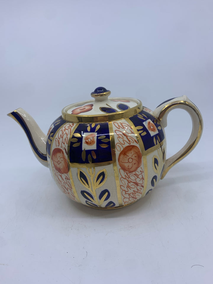 VTG GOLD/NAVY SUDLOWS  BURSLEM ENGLAND TEAPOT.