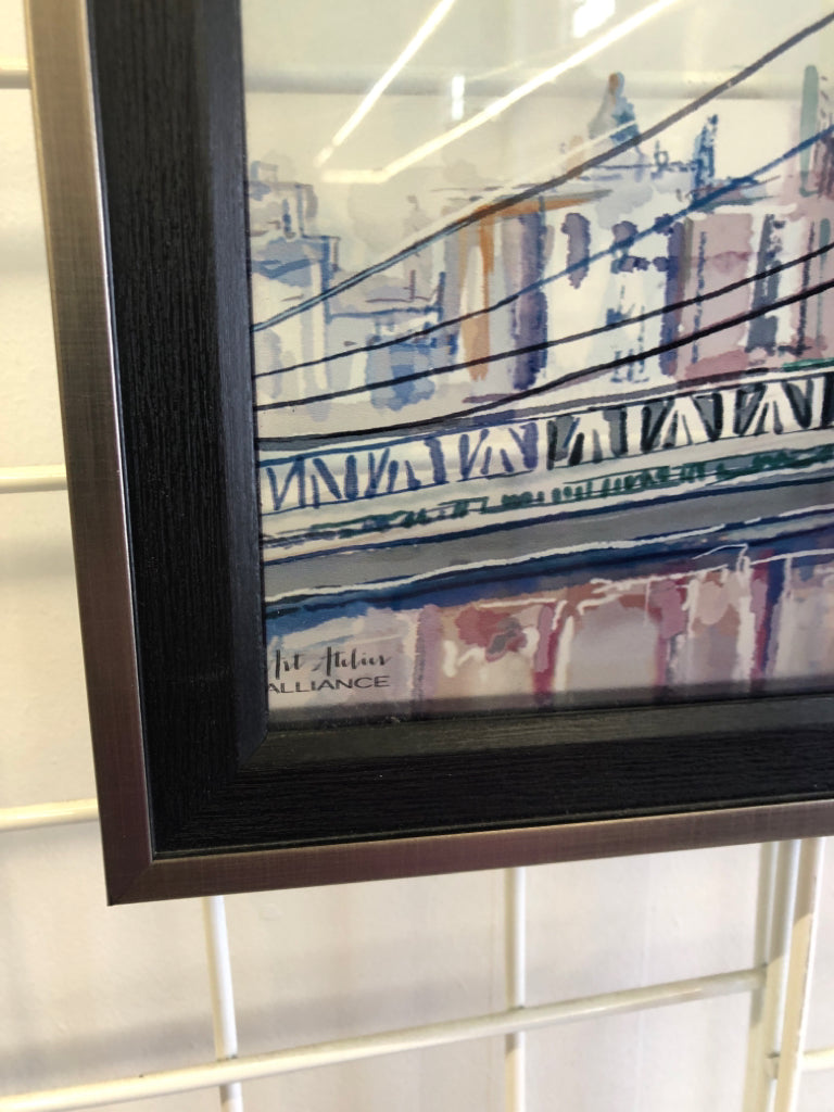 BRIDGE SCENE IN BLACK FRAME WALL ART.