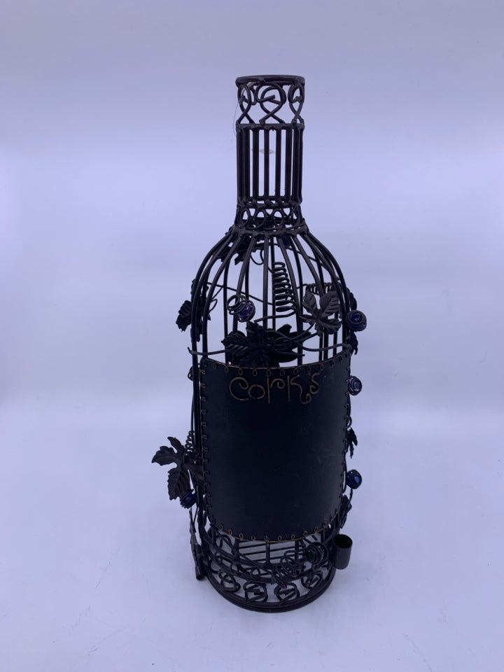 METAL WINE BOTTLE SHAPED CORK HOLDER.