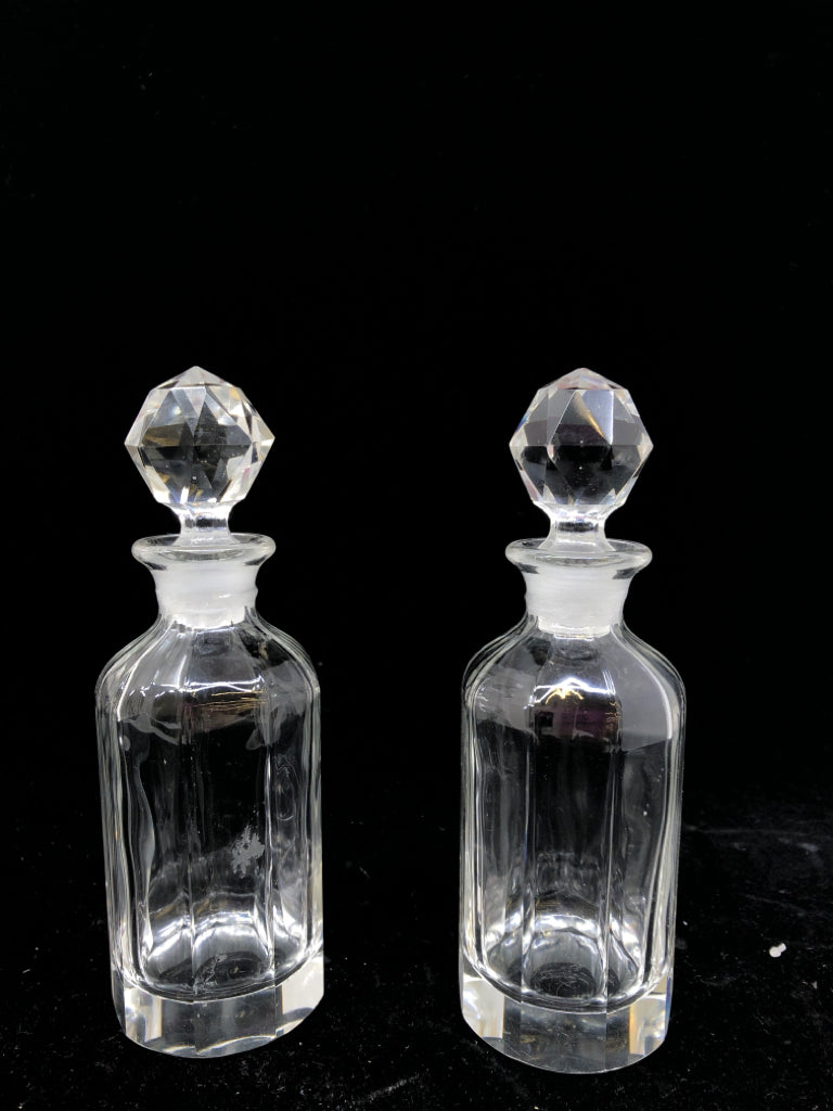 2 GLASS EMPTY BOTTLES W STOPPERS.