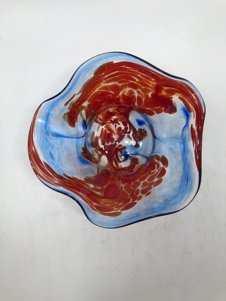RED/BLUE SWIRL GLASS BOWL.