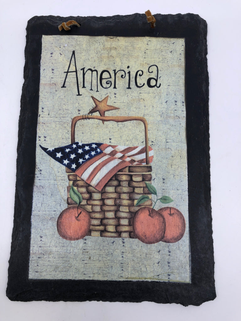 AMERICA SLATE W BASKET AND FLAG.